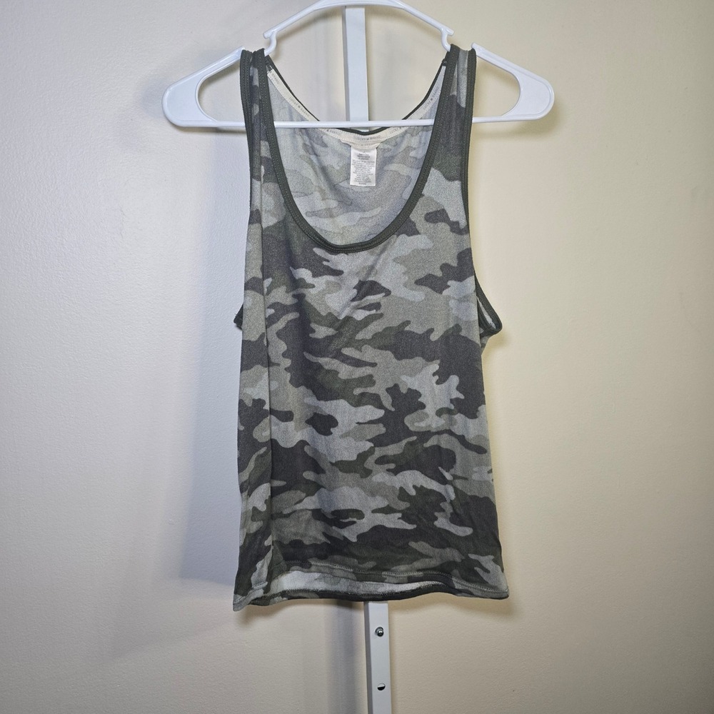 Lucky Brand Womens Camo Tank Top Green Grey Camouflage Scoop‎ Neck Large